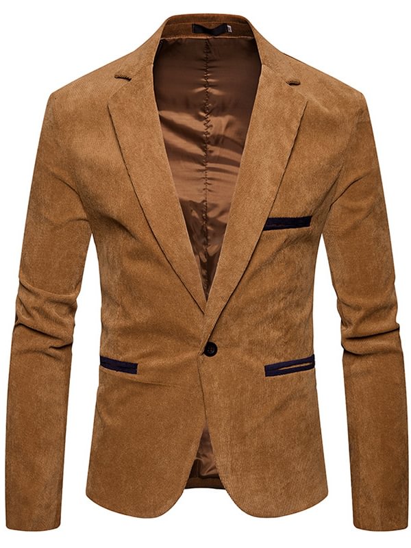 Men's Casual Corduroy Lining Collar Long-sleeved Suit