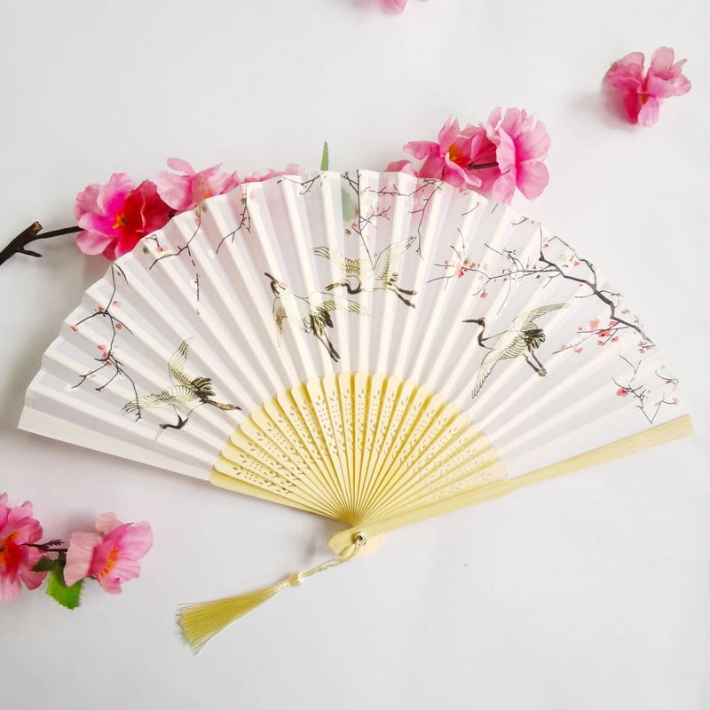 3 Pieces Ancient Style Folding Fan Female Classical Tassel Silk Fan Chinese Style Small Fan Portable Dance Craft National Fashion Fan Student Fan