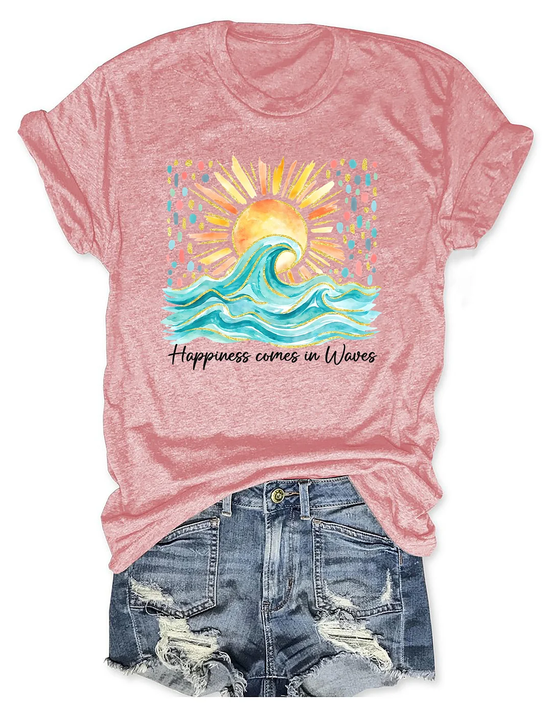 Happiness Comes In Waves Summer Beach T-shirt