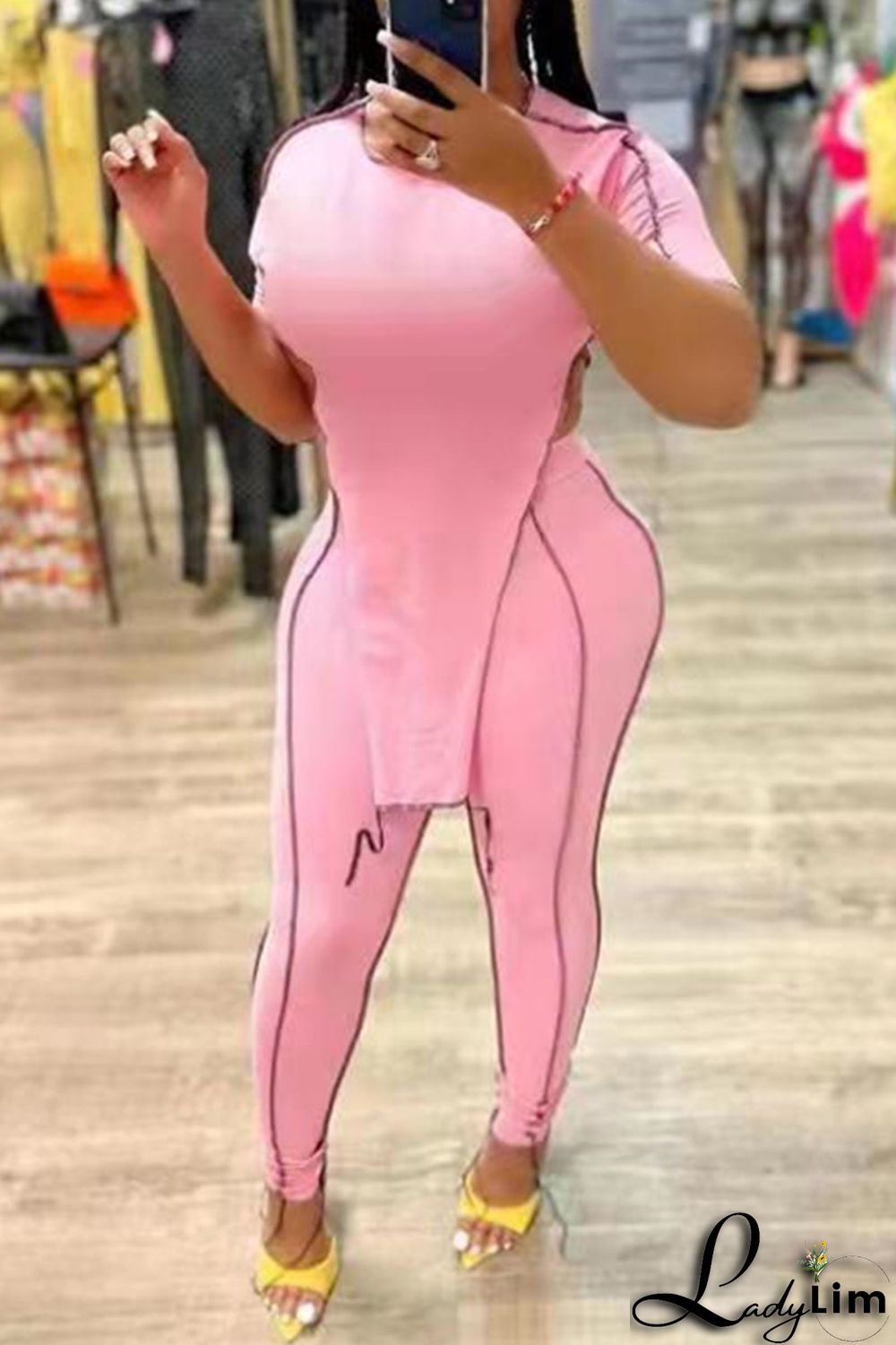 Orange Fashion Casual Solid Patchwork Asymmetrical O Neck Short Sleeve Two Pieces