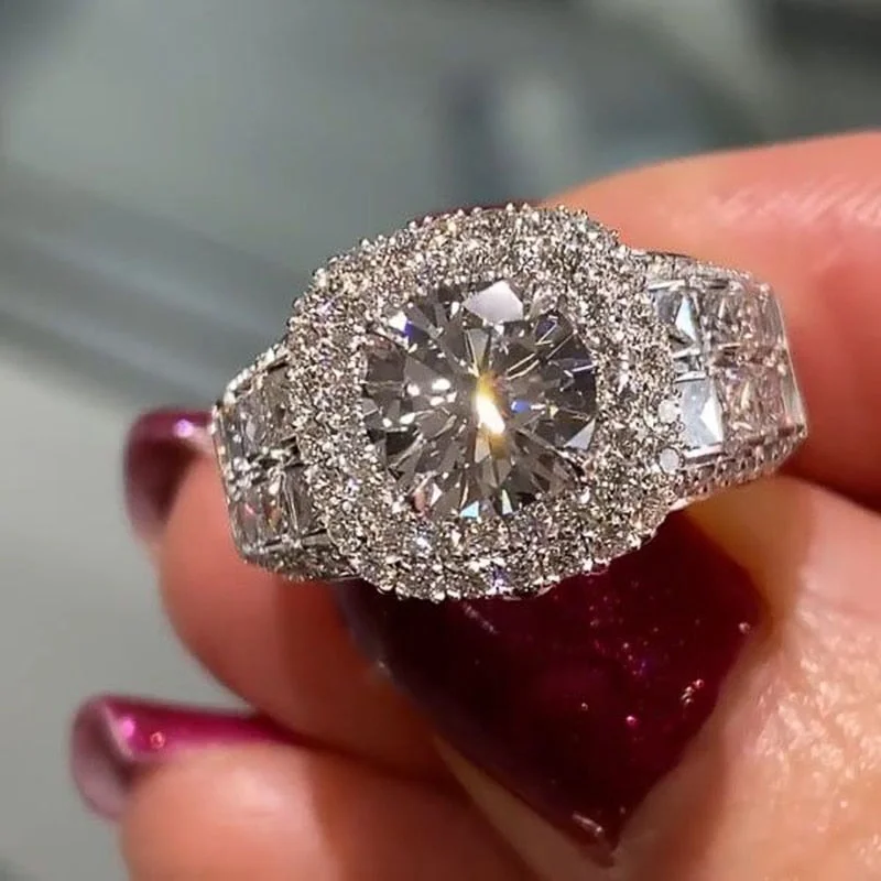 Huitan Gorgeous Women Wedding Rings Newly-designed Jewelry Bridal Marriage Ceremony Ring Brilliant Cubic Zirconia Accessories
