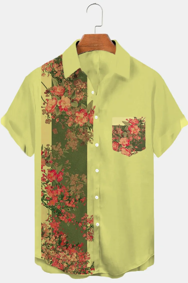 Tiboyz Fashion Casual Loose Floral Short Sleeve Shirt