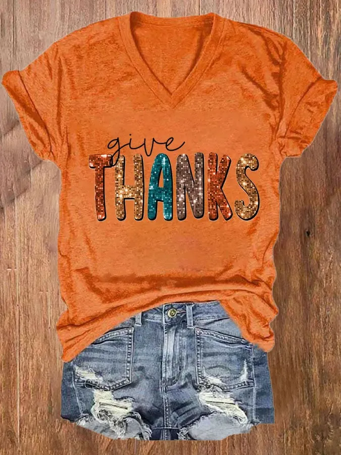Women's Casual Give Thanks Florida Printed Short Sleeve T-Shirt 