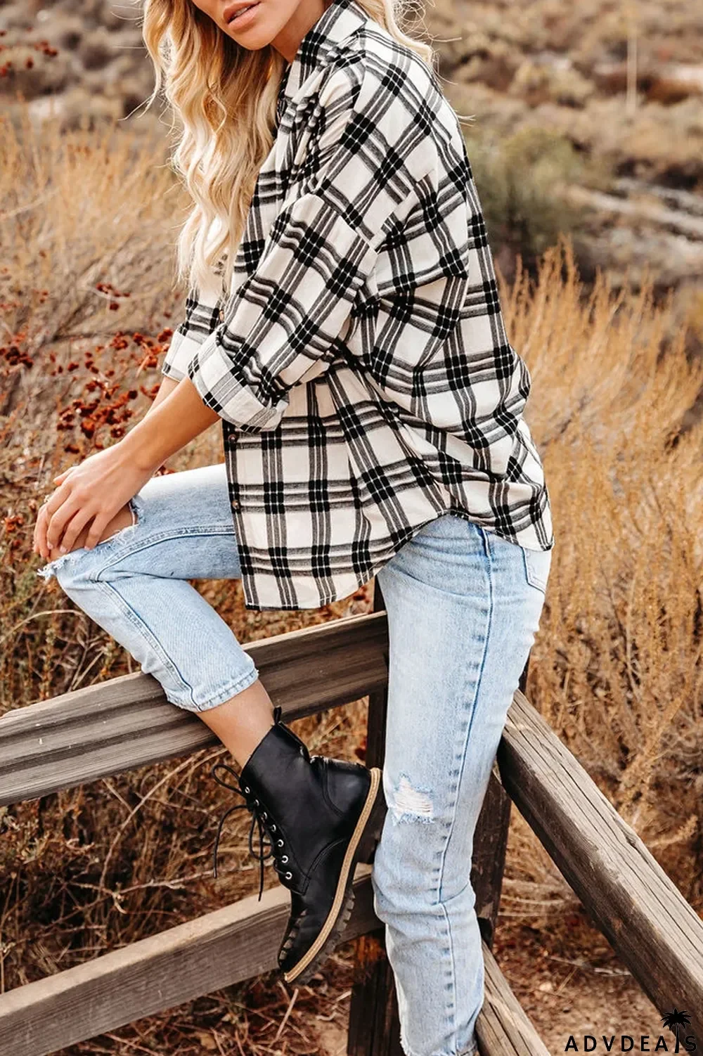 Lapel Plaid Long Sleeve Shirt Coat