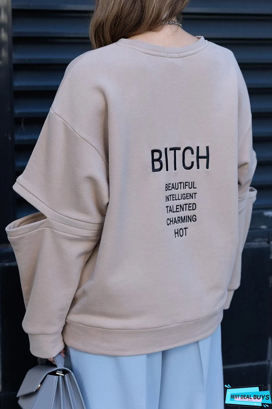 Cutout Sleeve Pullover Sweatshirt