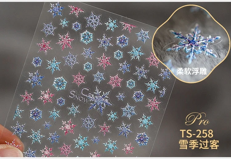 5D Christmas SnowFlake Snowman Nails Art Sticker Pro Frosted Thin Transparent Embossed New Year Nail Art Design Nail Stickers-Nail Inspo