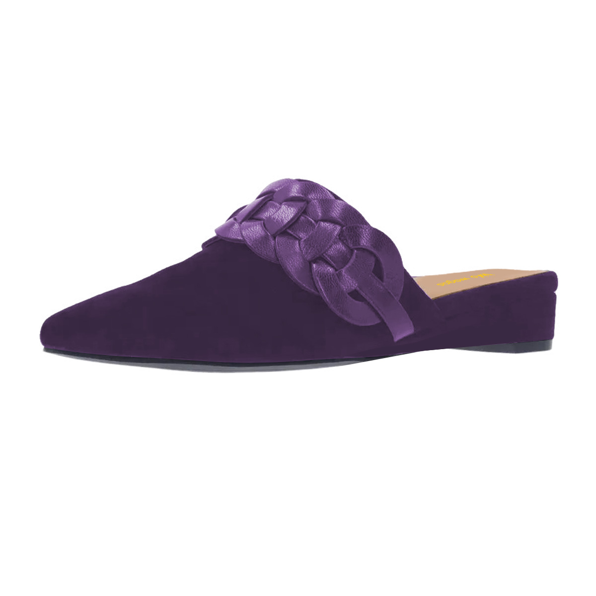 Purple Vegan Suede Braided Square Toe Wedge Heel Slip-On Mules Shoes Nicepairs