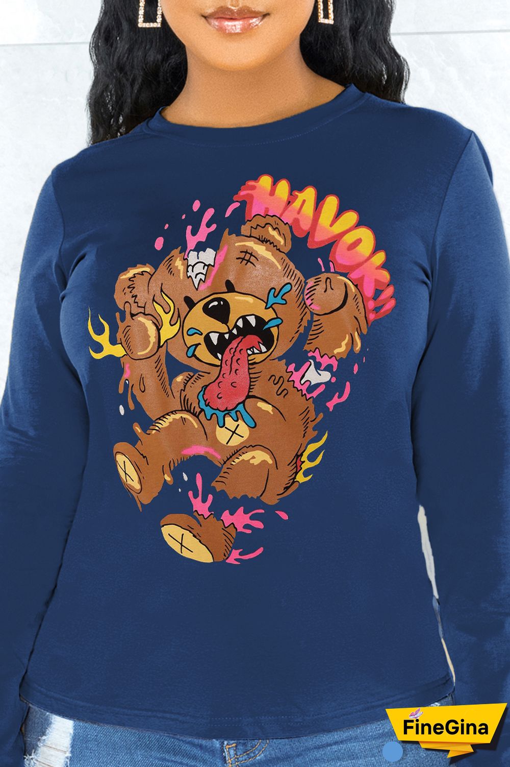 Black Street Daily Print Patchwork O Neck Tops