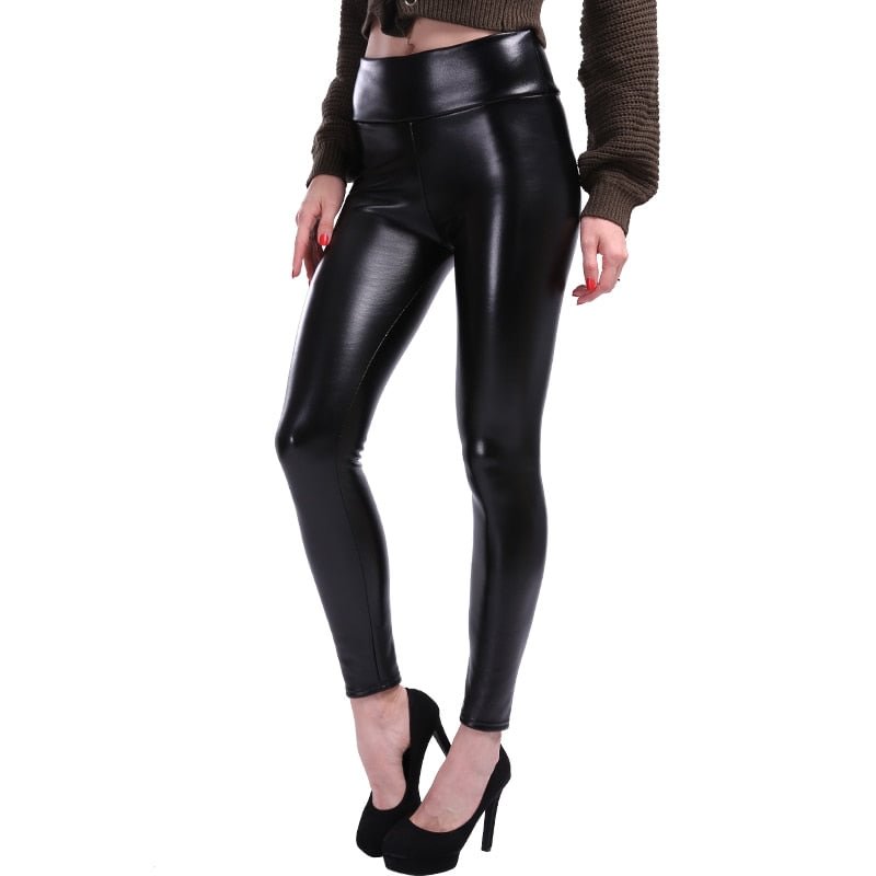 CHRLEISURE S-5XL Fashion Plus Size Leather Leggings Women Pants High Waist  Legging Black PU Leather Leggins Trousers Women
