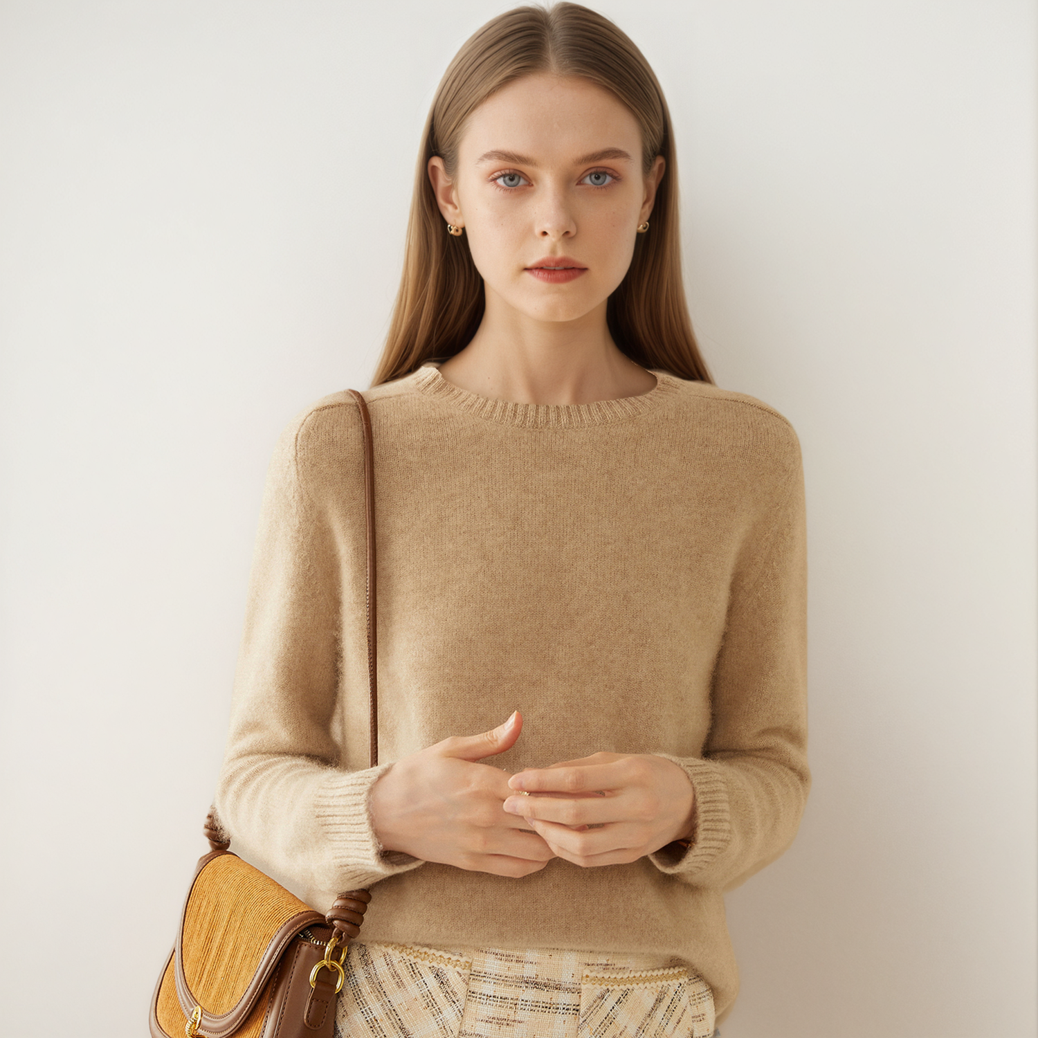 Women's Long Sleeve Knit Top-Crewneck Casual Cashmere Sweater REAL SILK LIFE