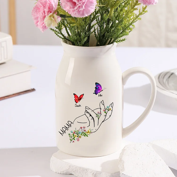 Kettenmachen Personalisierte 2 Namen & Text Schmetterlings in der Hand Familie Vase