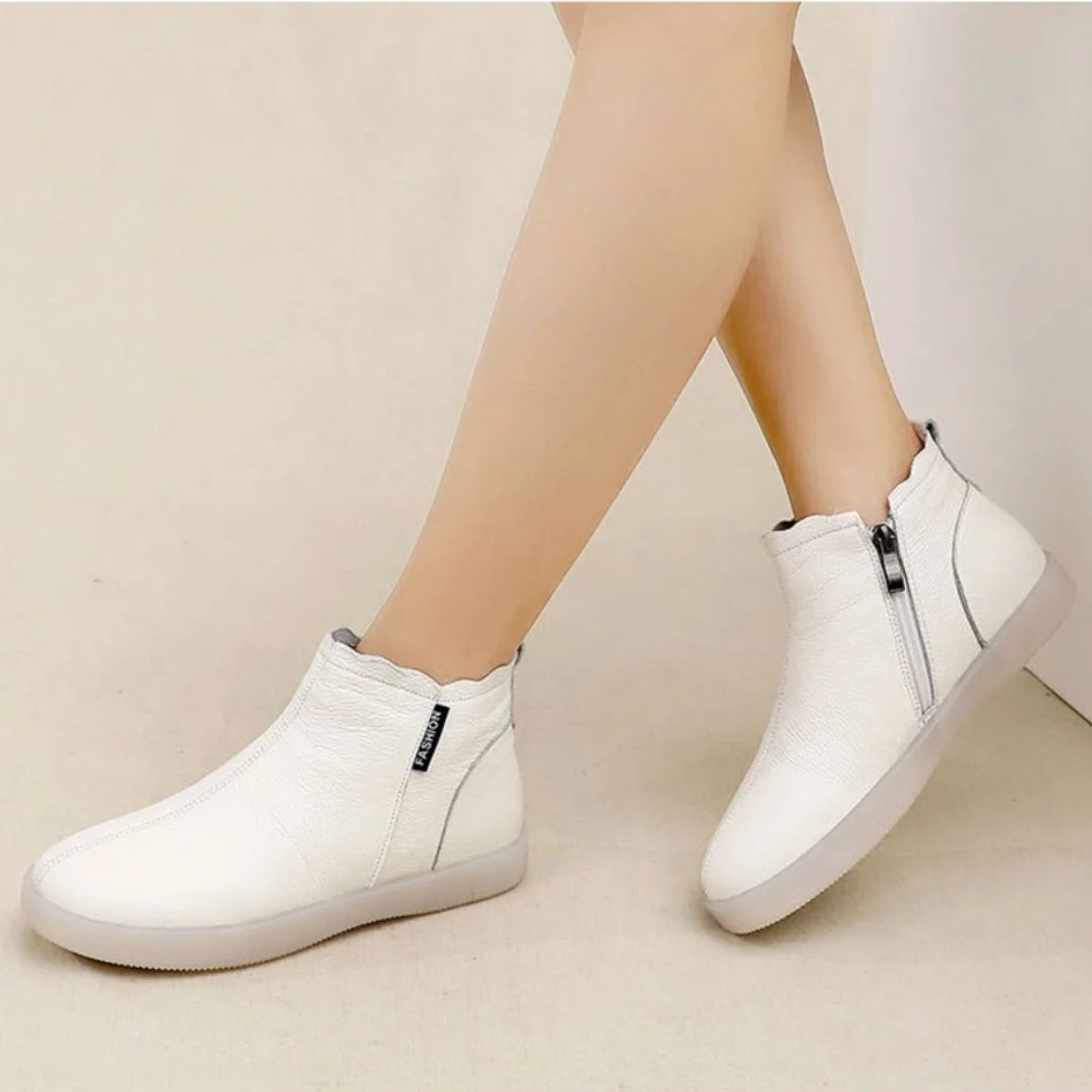 Women White Leather Orthopedic Ankle Boots Comfortable Fur Lined Super Warm Winter Shoes