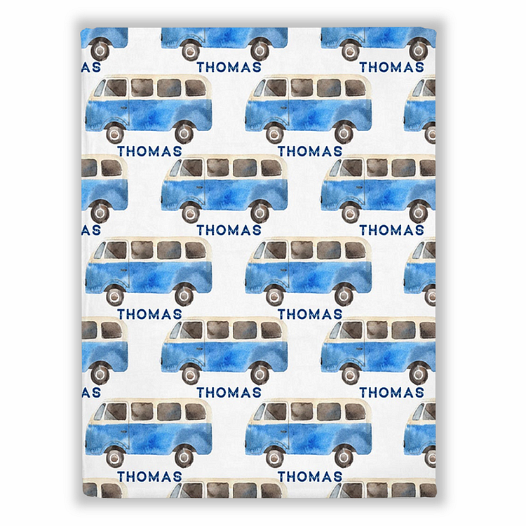 BlanketCute-Personalized Lovely Kid Bus Blanket with Your Kid's Name