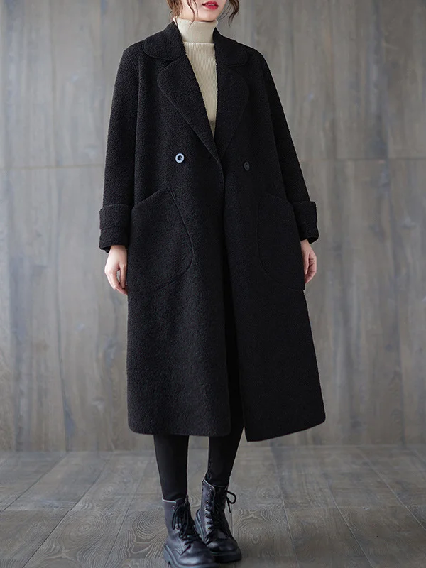 Vintage Solid Color Pocket Wool Coat