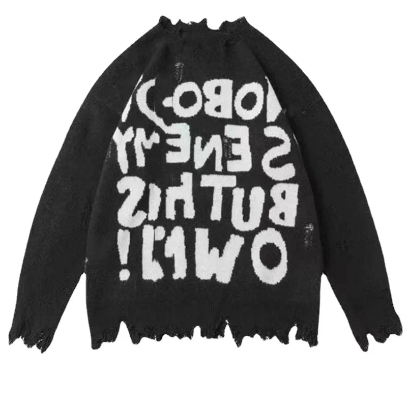 Toloer Toloer Hole Sweater Female 2024 New Design Sense Small Letter Loose Medium Long Long Sleeve Knit Top Tide-Outfit Ideas