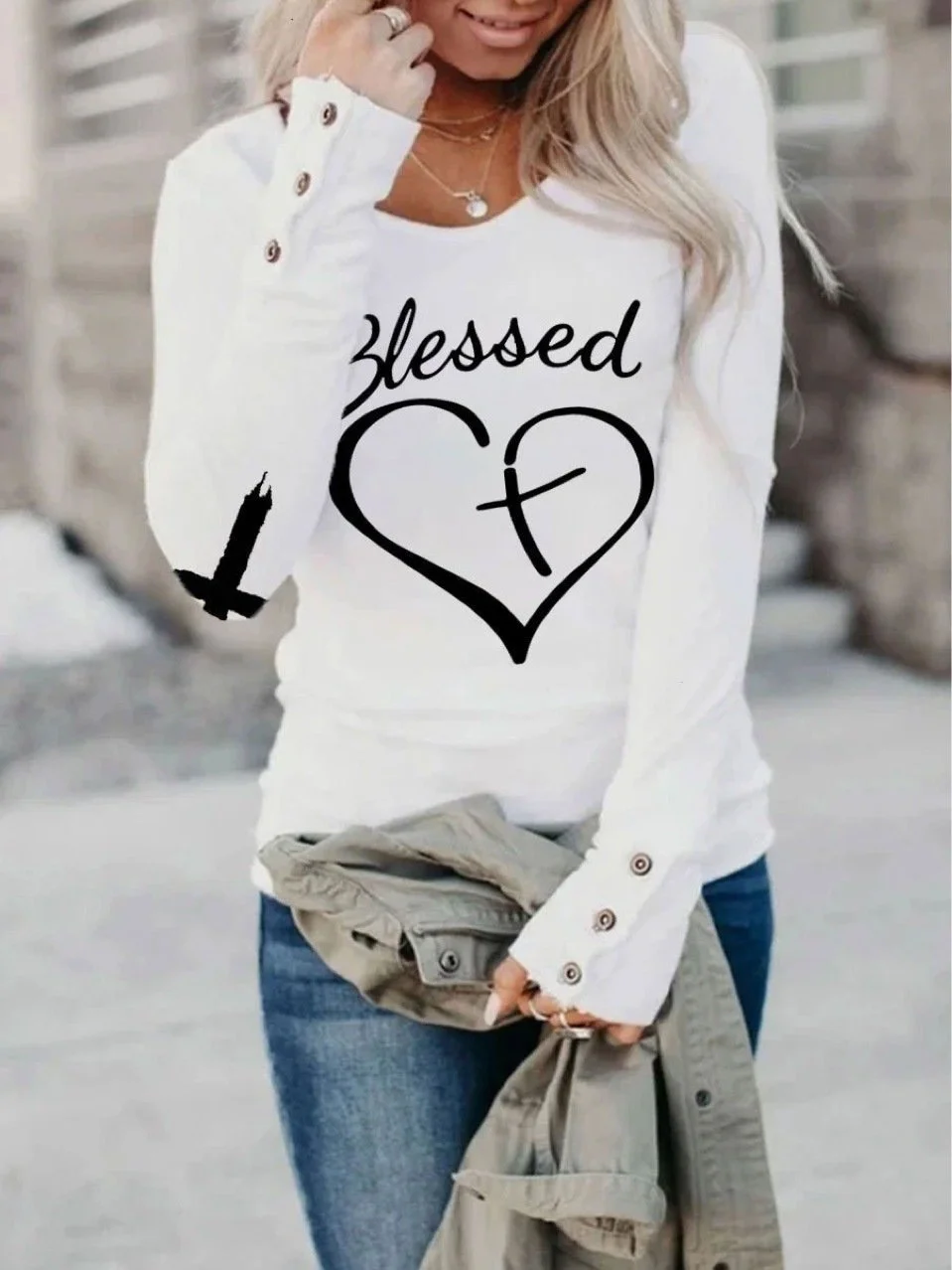 Women's Blessed Cross Print Tee Shirt