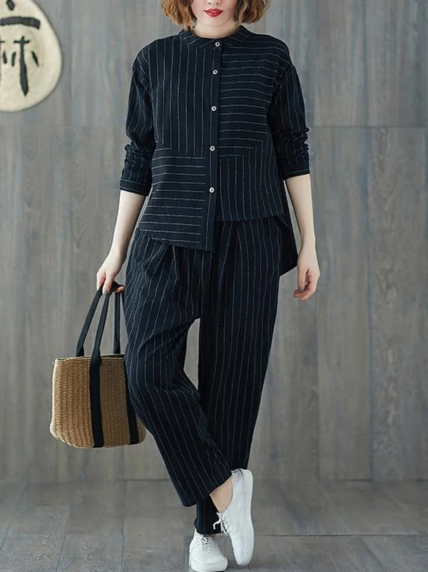 Loose Striped Comfortable Cotton Suits