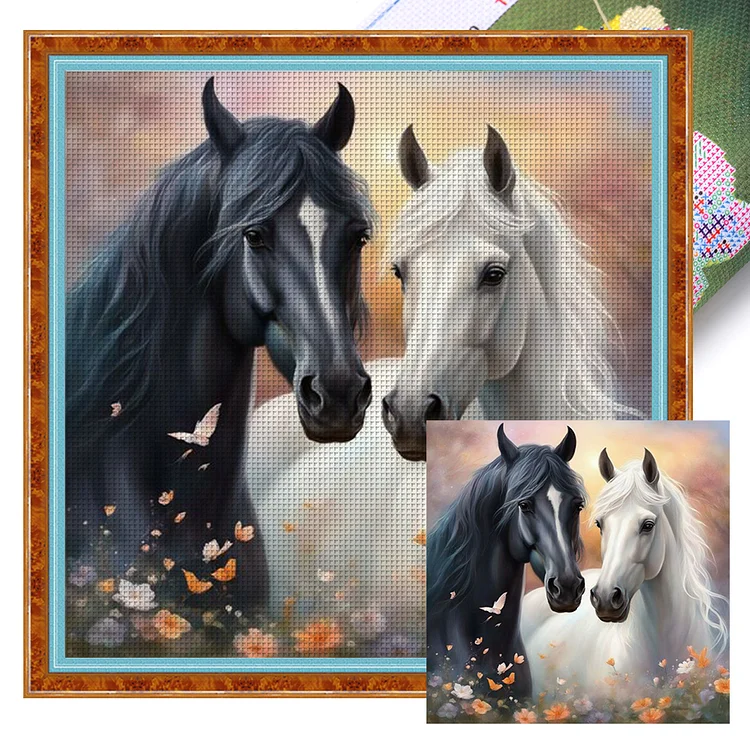 Two Horses (45*45cm) 11CT Stamped Cross Stitch gbfke