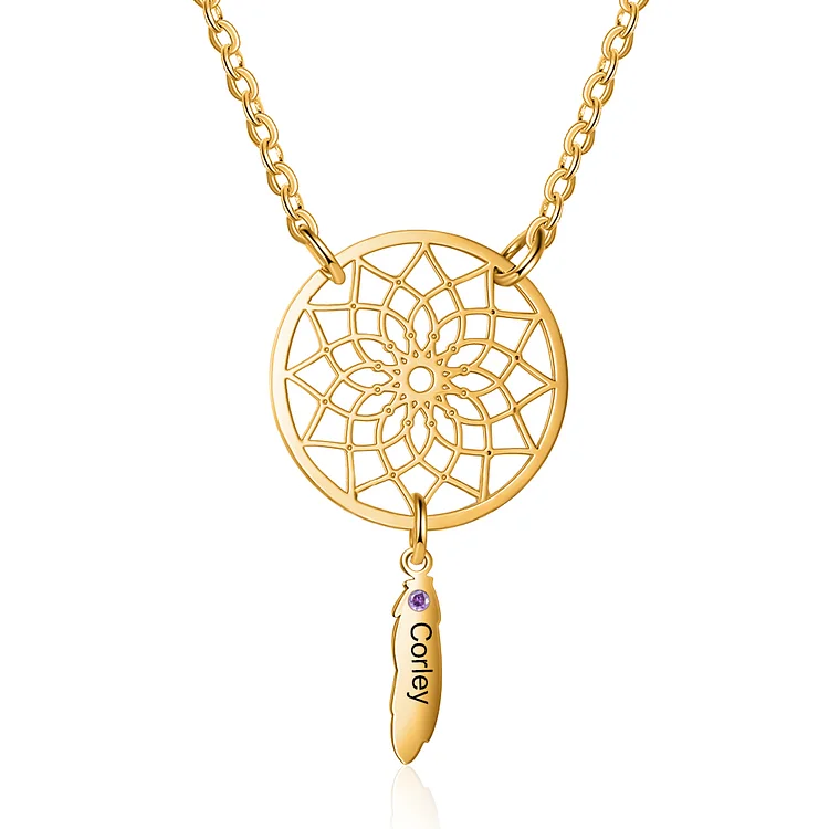 Collar de Atrapasueños 1 Nombre Personalizado con 1 Piedra de Nacimiento Atrapasueños
