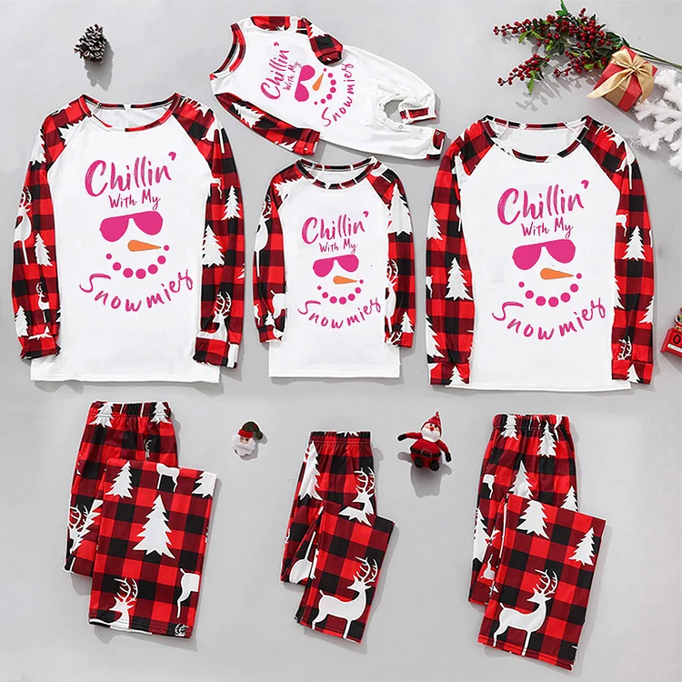 'Chillin' with the Snowmies' Christmas Pink Family Matching Pajamas Set