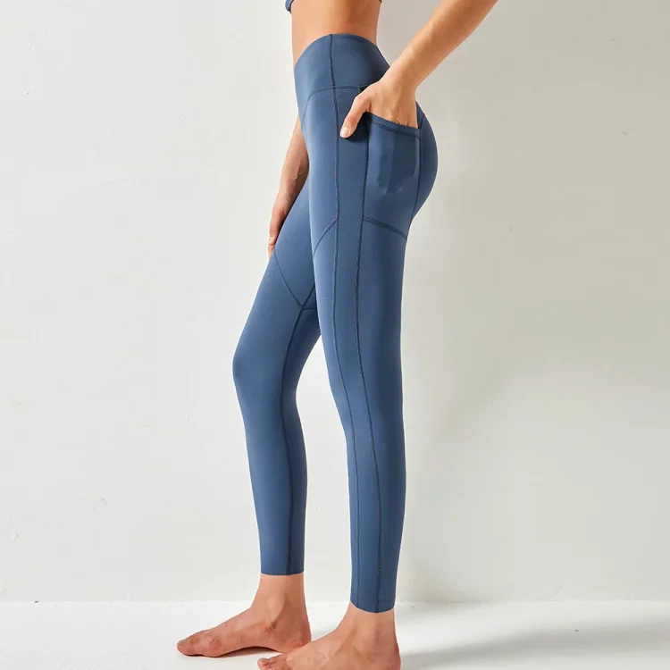 Ladies High Waist No Camel Toe Peach Butt Soft Sports Leggings With Pockets