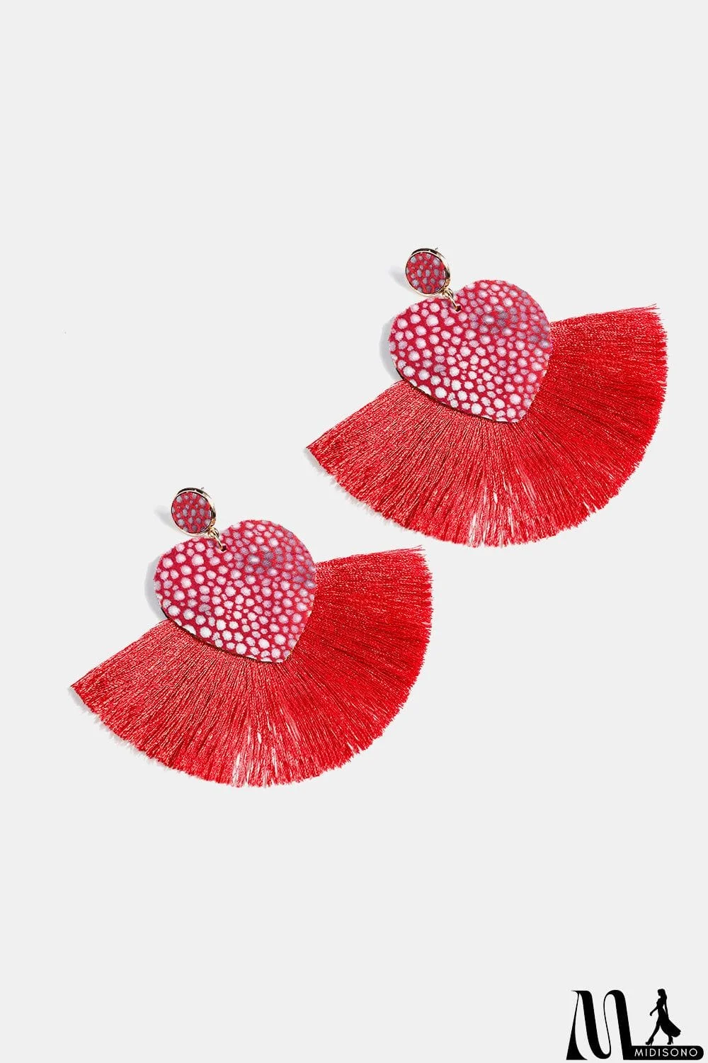 MidiSono - Heart Shape Fringed Dangle Earrings