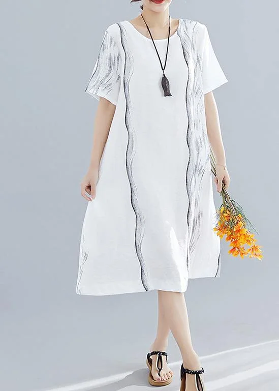 Organic o neck Cotton dresses Runway white print Dresses summer