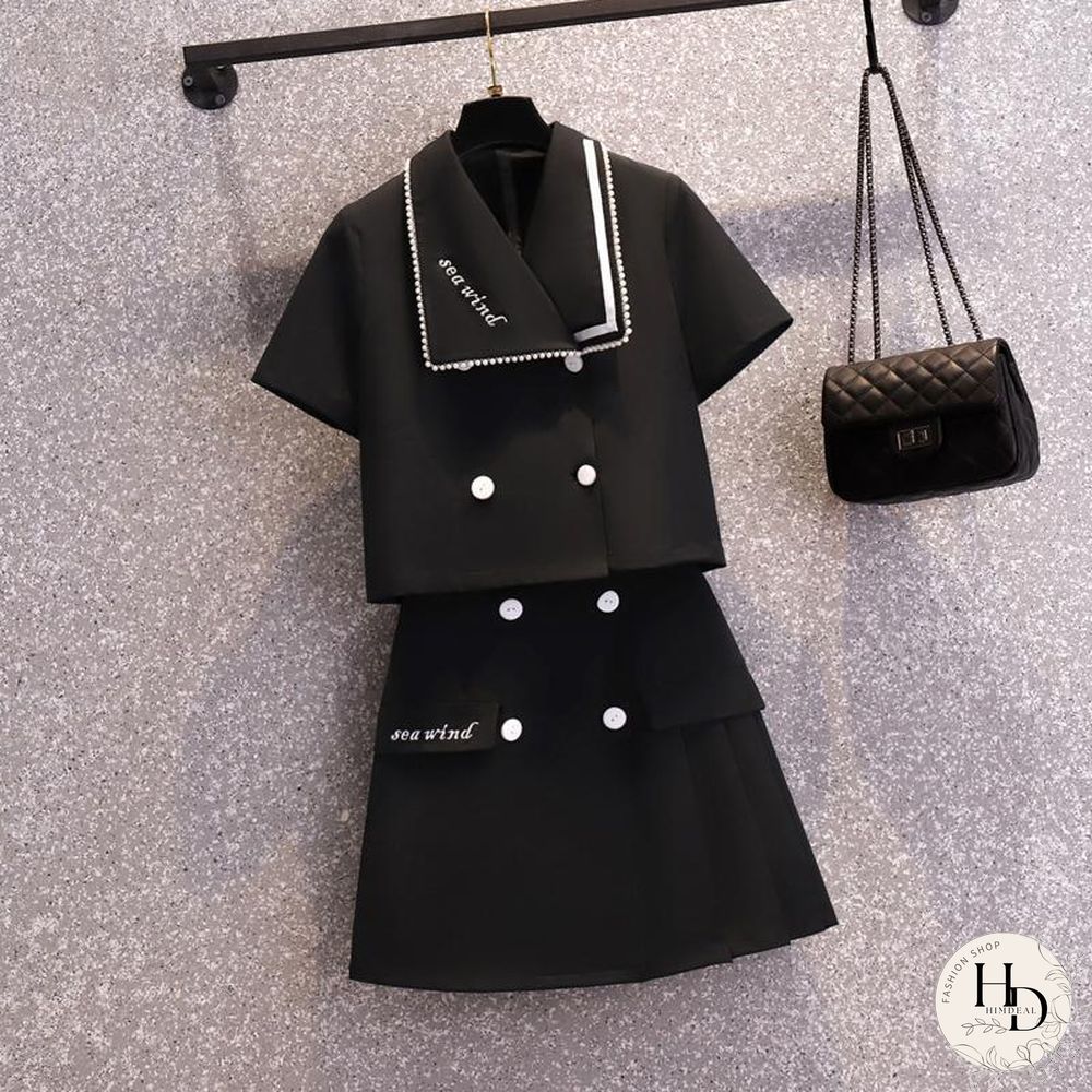 Chic Lapel Coat+Button Skirt P10755