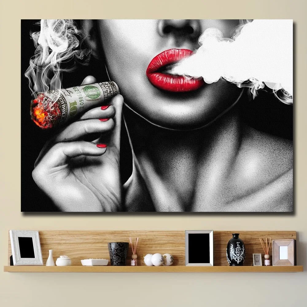 Red Lips Smoking Characters Vintage Walls Paintings Women Canvas Painting Home Decor Wall Art Back To The Future Picture Bar