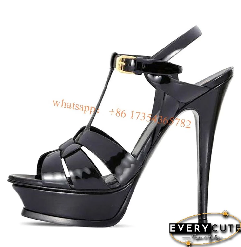 Peep Toe Runway Womens Sandals High Heel Platform Leather Shoes Tribute Sandalias Sexy Ladies Summer Shoes 14cm Thin Heels Pumps