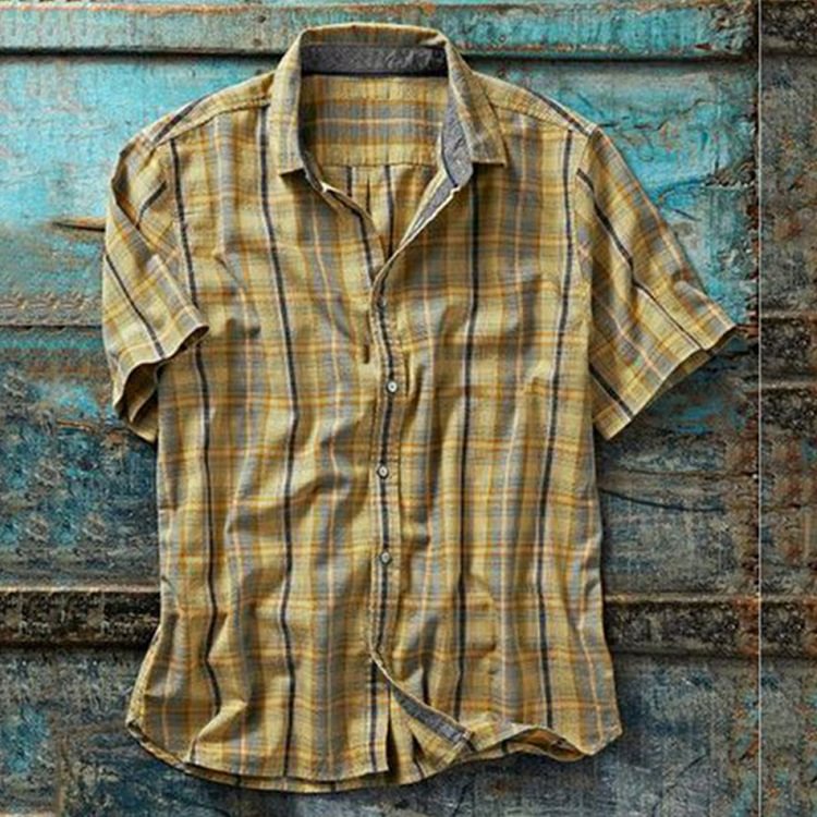 Men's multicolor thread pattern cotton linen shirt