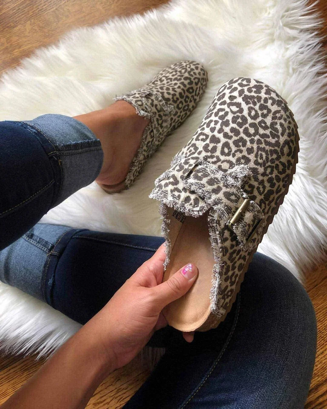Breakj Breakj Single-Shoe Women 2023 Spring And Autumn New Leopard Half-Shoe Single Shoes Lazy Shoes Bean Shoes