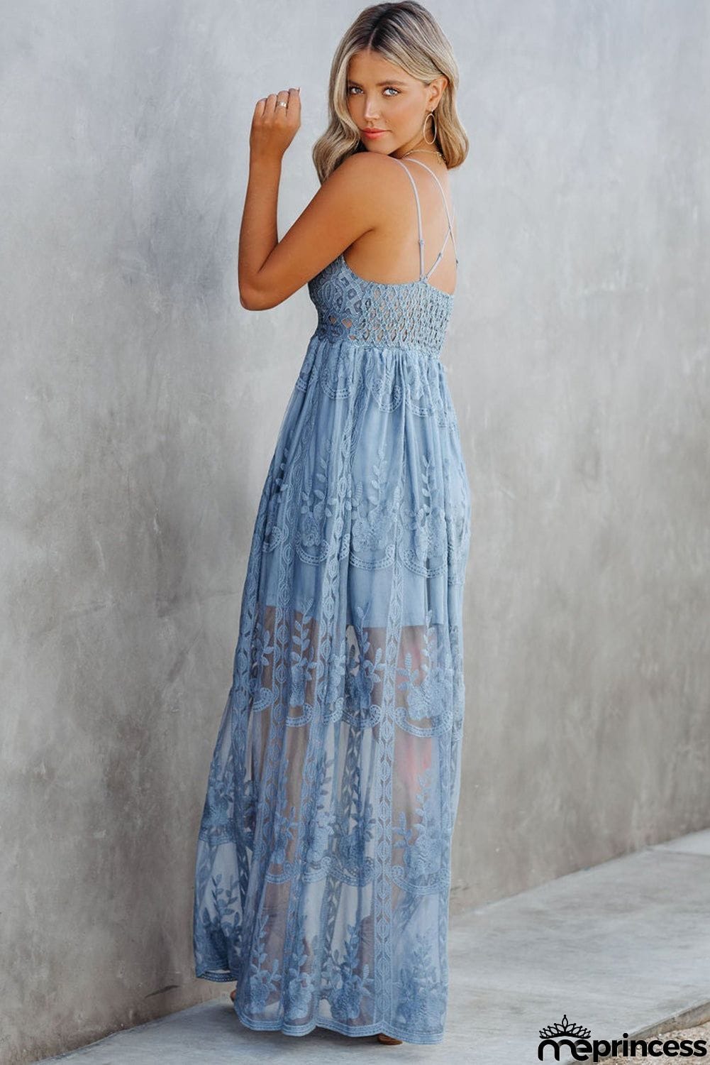 Lace Crisscross Backless Maxi Dress