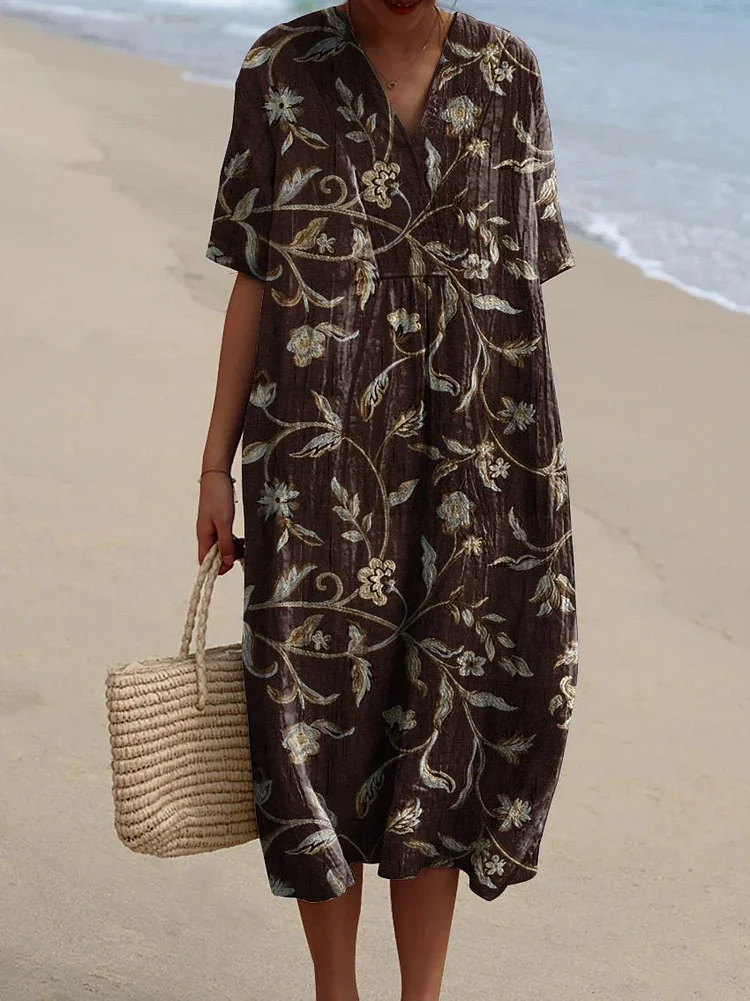 Vintage Bough Pattern Printed Women's Flowy Dress