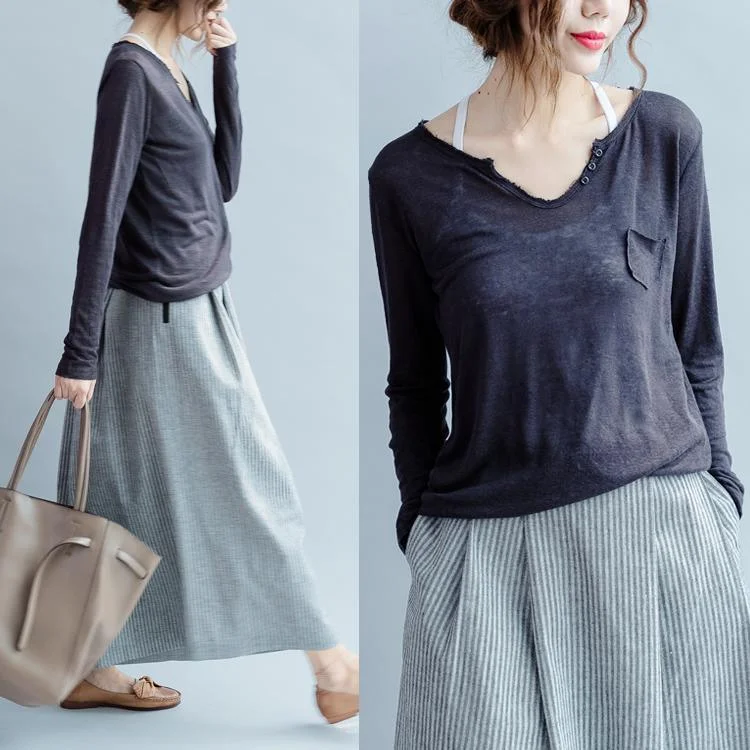 dark gray womens linen t shirt oversized linen blouses top