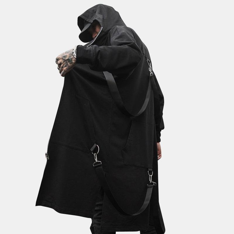 Zipper Belt Long Hooded Coat