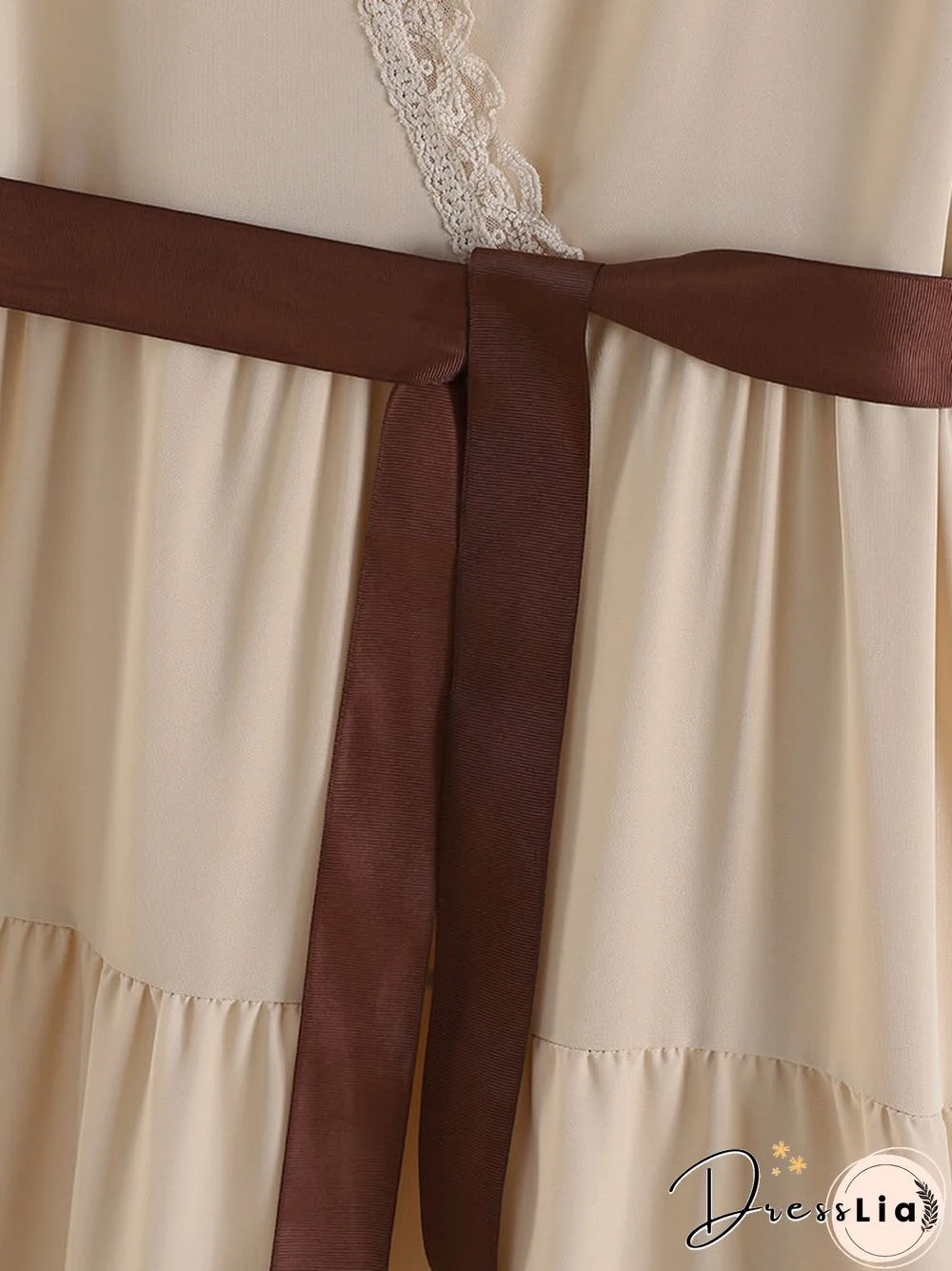 Lace Stitch Solid Tiered V-neck Sleeveless Maxi Dress