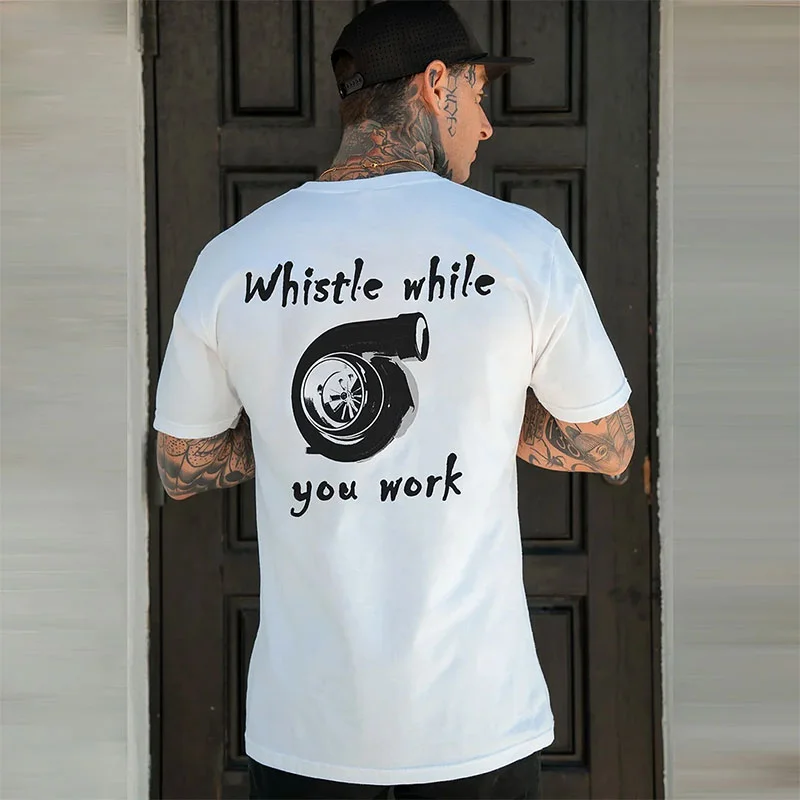 Whistle While You Work White Print T-Shirt