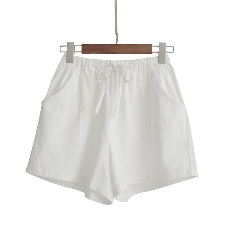 Women's Elastic Waist Pocket Linen Casual Short Pants