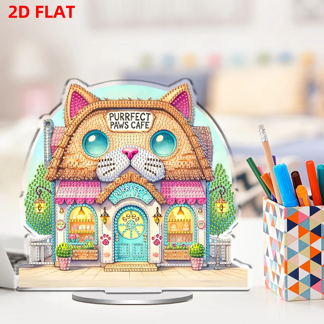 Cat House DIY 2D Flat Acrylic Desktop Diamond Art Kit 24x22cm Desktop Decor