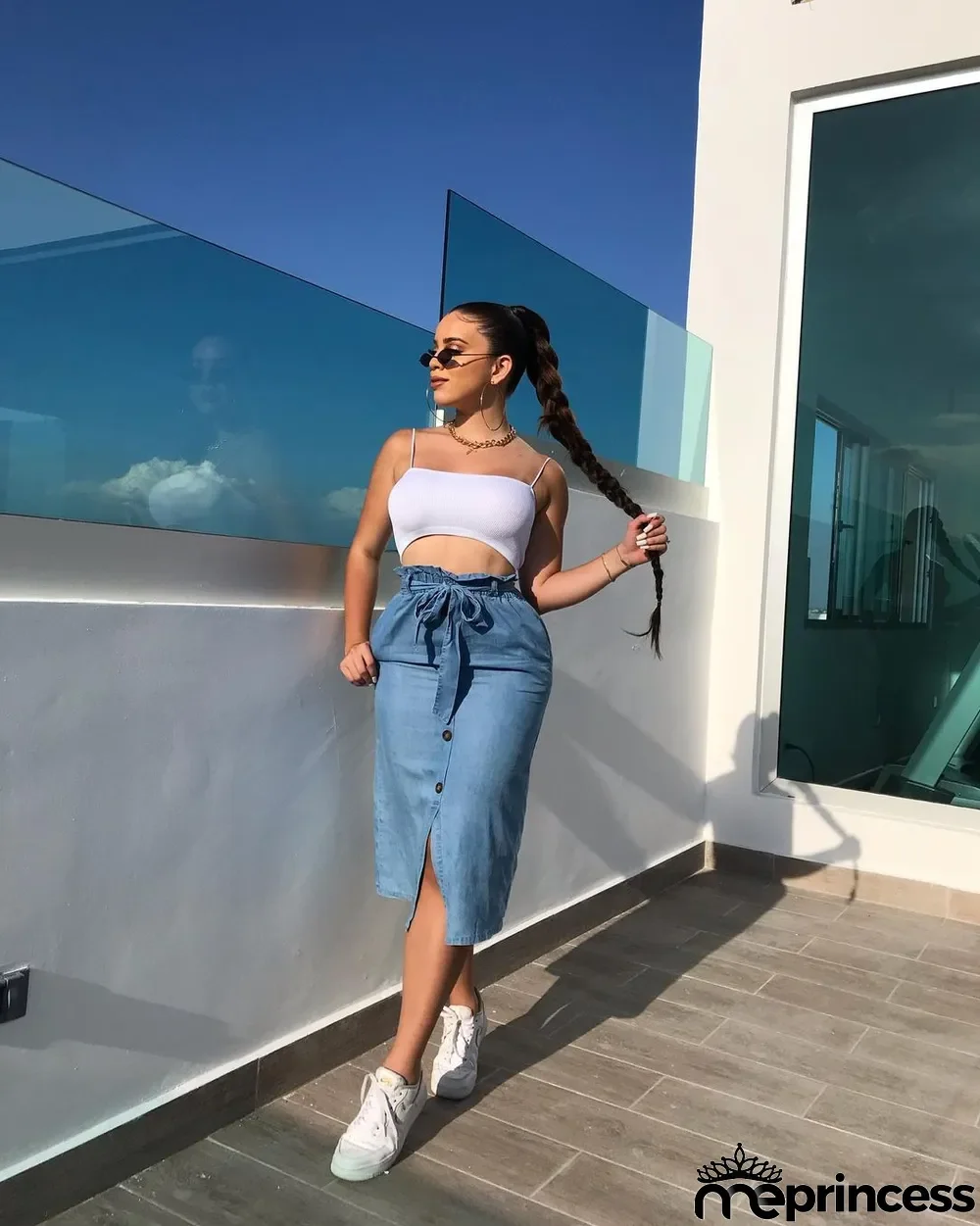 Fashion Denim Waist Belt Split Skirt