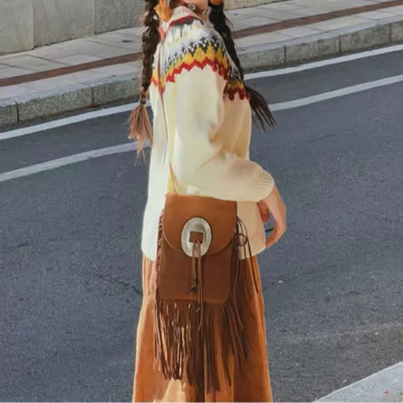 Churchf Churchf National Style Jacquard Small Red Sweater Design Sense Contrast Color Thick Sweater Autumn Winter New Foreign Style Jacket