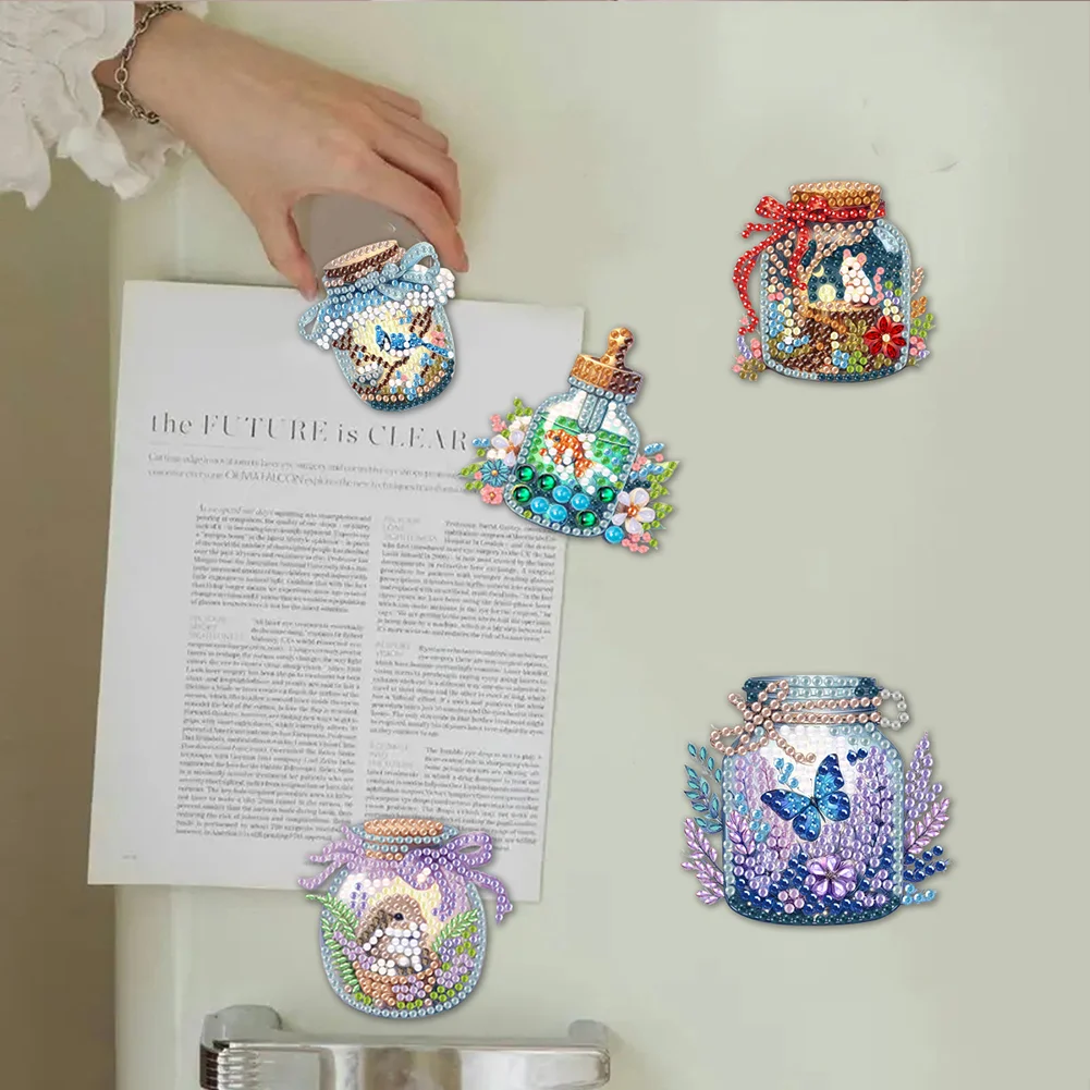 5pcs DIY Animal in Bottle Acrylic Special Shape Diamond Painting Fridge Magnets