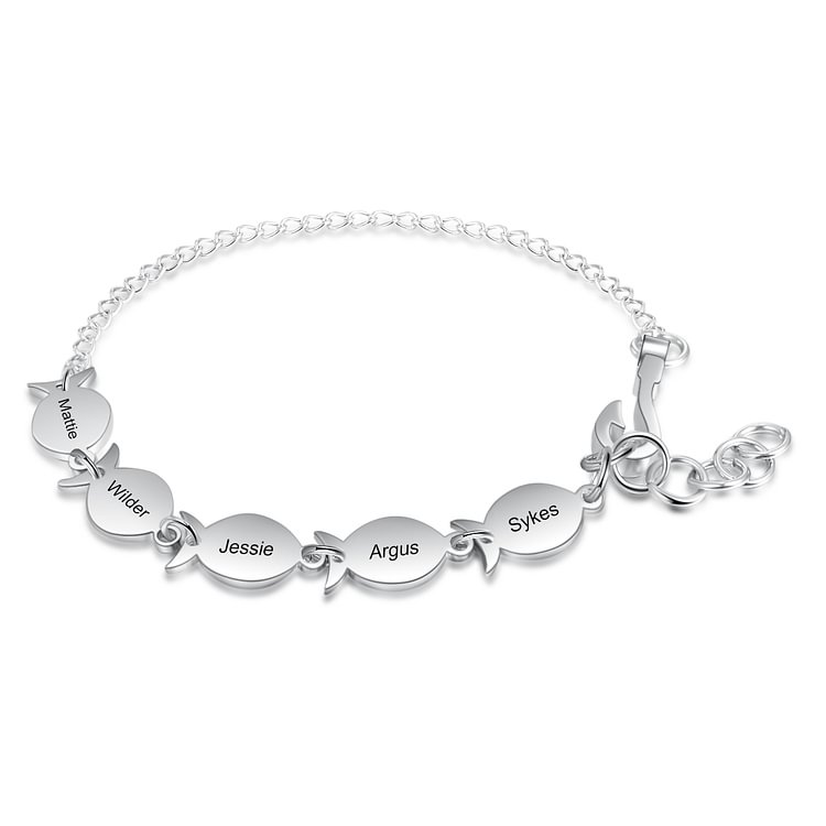Personalized Fishing Bracelet Engraved with 5 Names