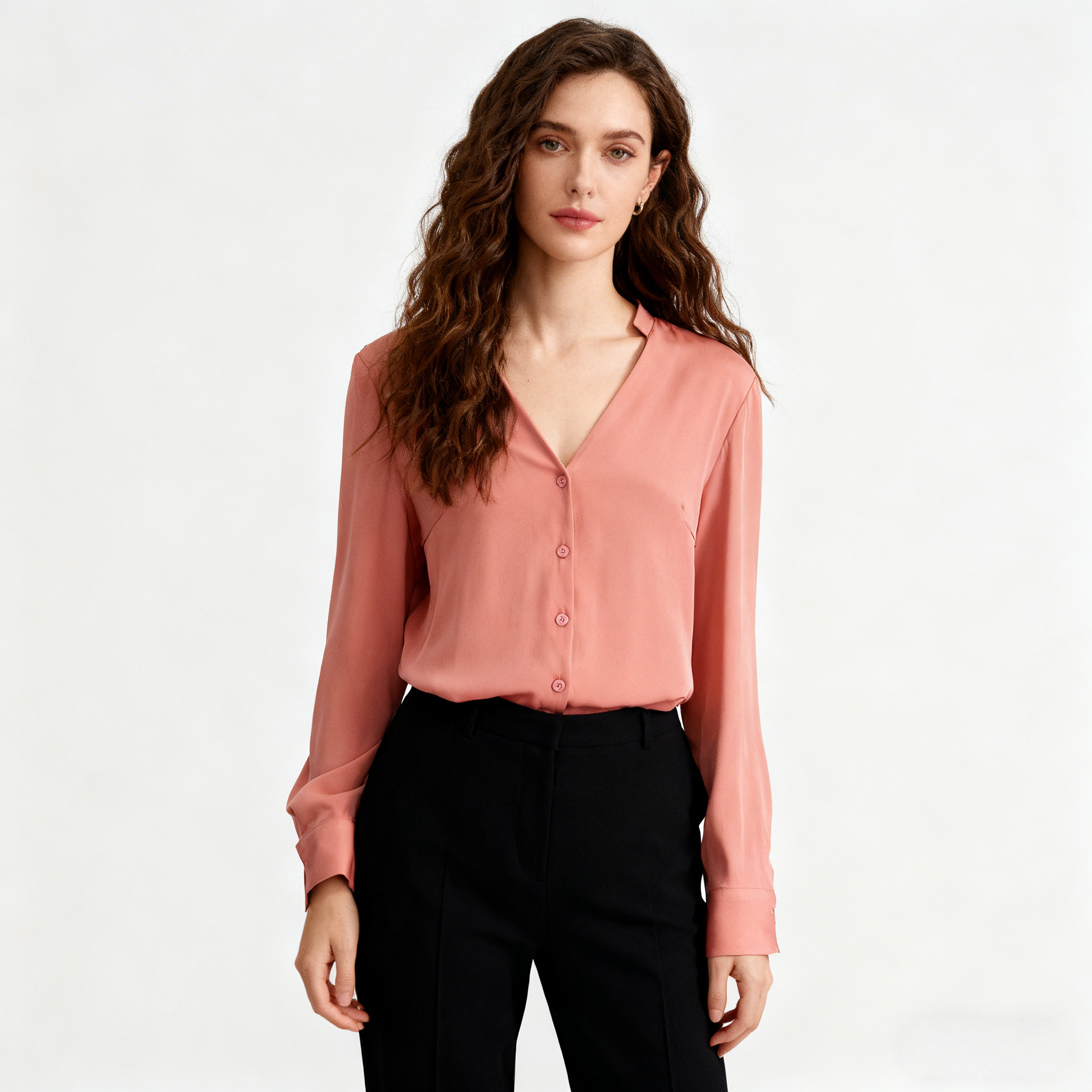 Elegant V-neck Silk Blouse With Buttons  REAL SILK LIFE