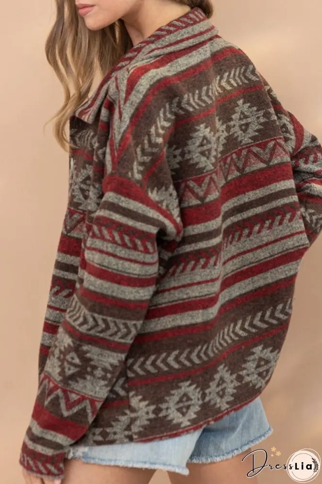 Lapel Button Up Aztec Jacket Winter Outfits Coat
