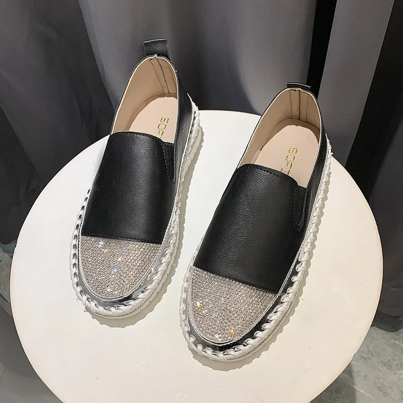  Big Size 36-43 Casual Rivet Single Shoes Women's 2022 Spring New Rhinestone Lefu Shoes Flat Bottomed Fashionable Women's Shoes