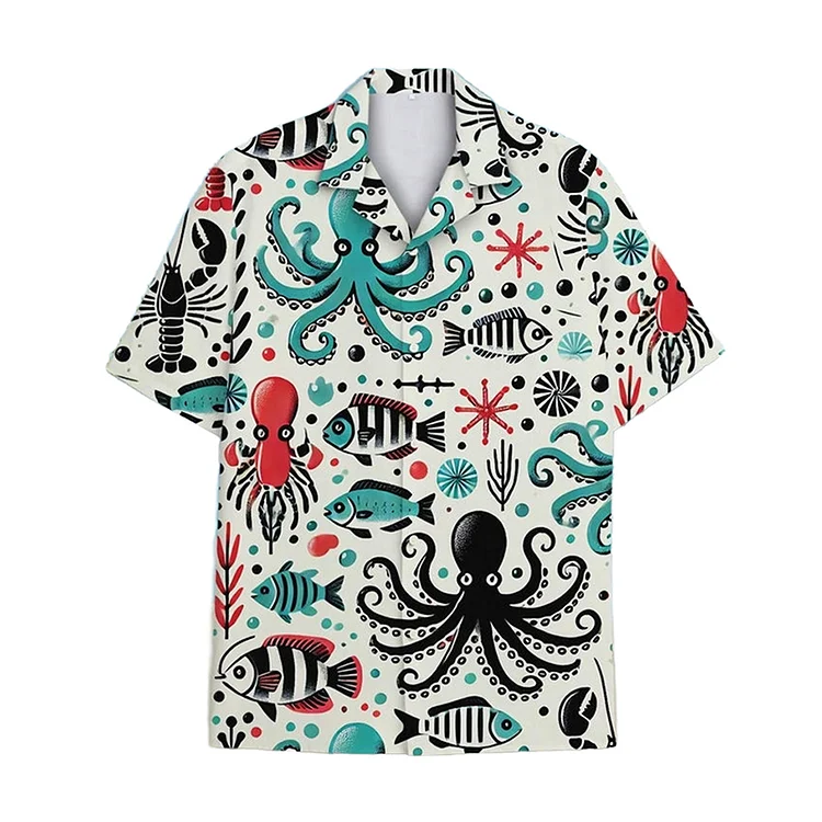 Simpfit Herren Marine Biology Octopus Button Kurzarmhemd