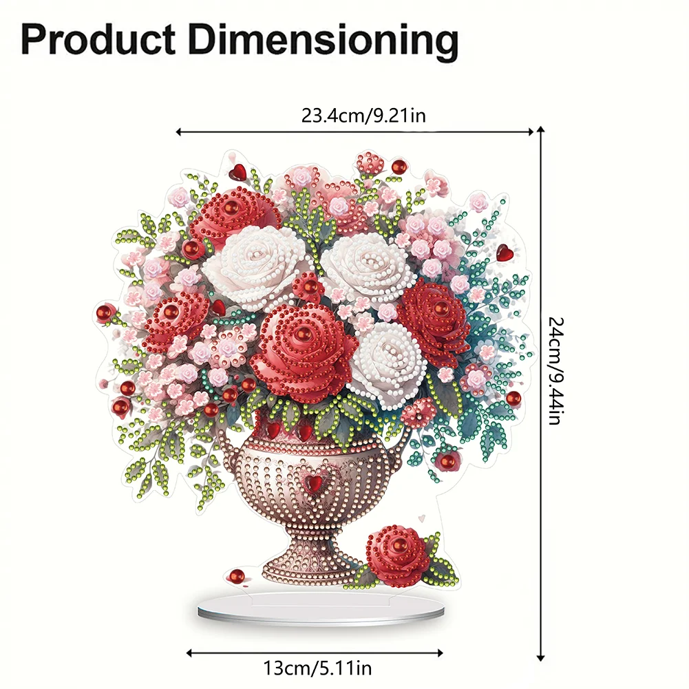 DIY Rose Vase Acrylic Table Top Diamond Painting Ornament Kits for Office Desktop Decor