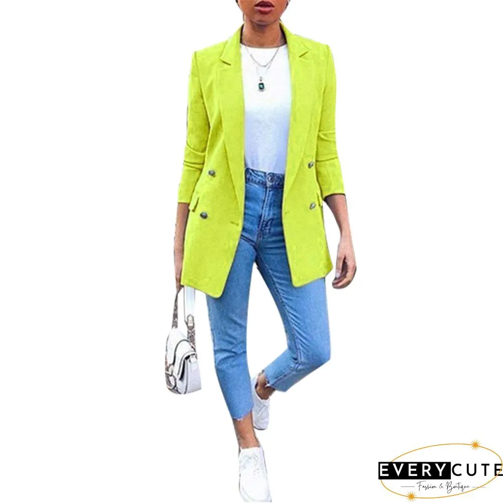 Solid Yellow Turndown Collar Blazer Coat